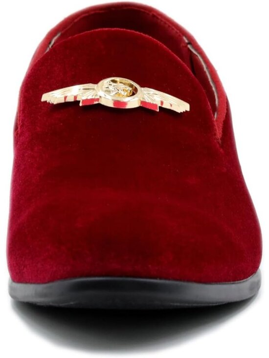 REIHUANNE Men\'s Red Velvet Penny Loafer Suede Slip On Smoking Wedding Shoes main image 4